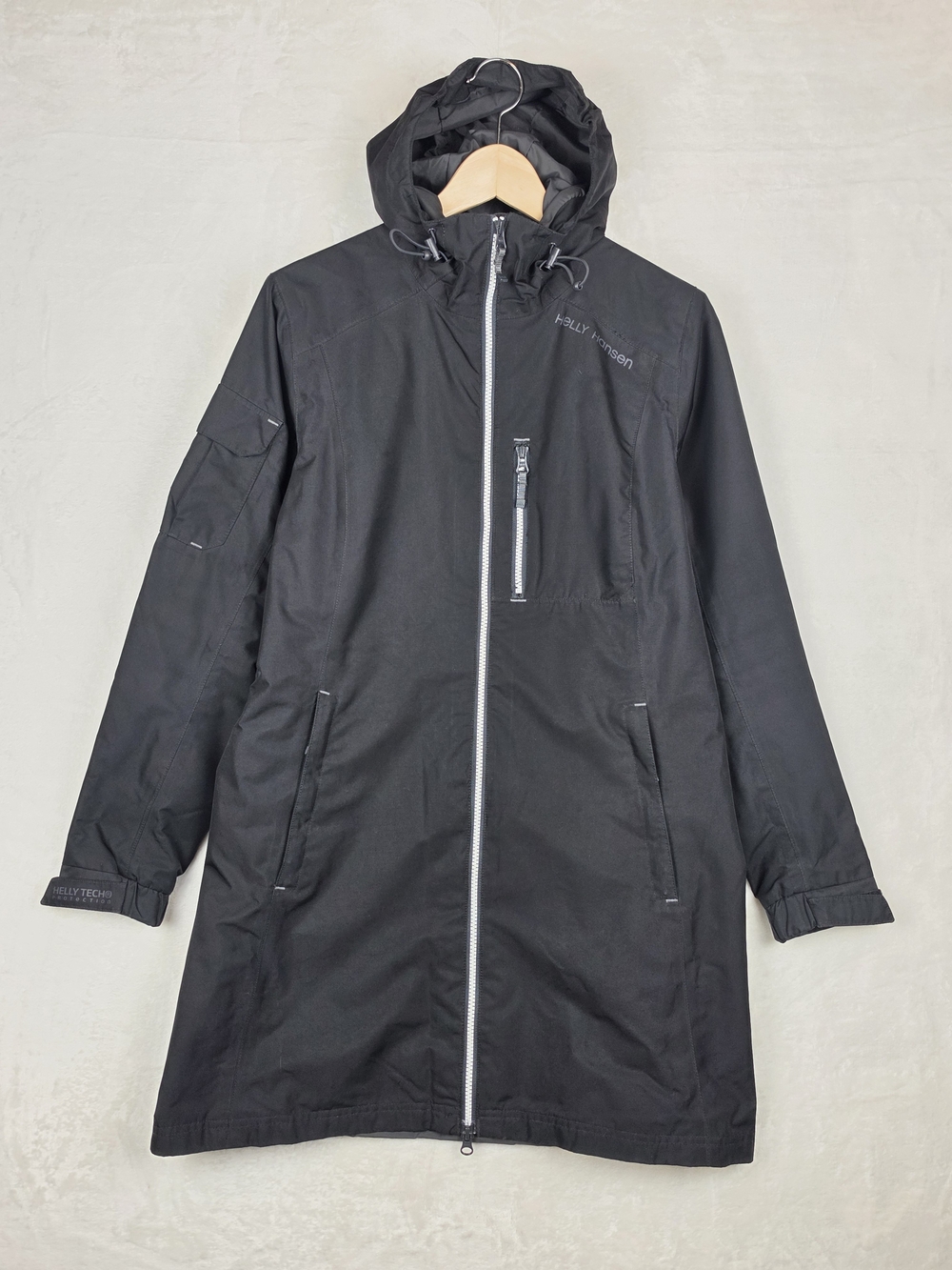 Helly Hansen Long Hooded Rain Jacket Womens Medium Black Mesh Lined